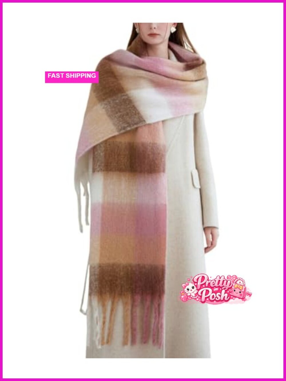 Womens Winter Plaid Chunky Scarf Long Tassel Shawl Wrap